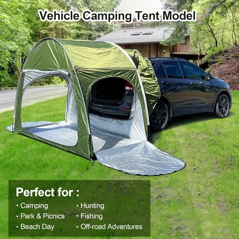 Quick Set-Up SUV Tent for Tailgating, Campervan Rear Shelter, Vehicle Hatch camping Tent Fits Most Models, Sunshade & Rain Protection, 2-3 Person Capacity
