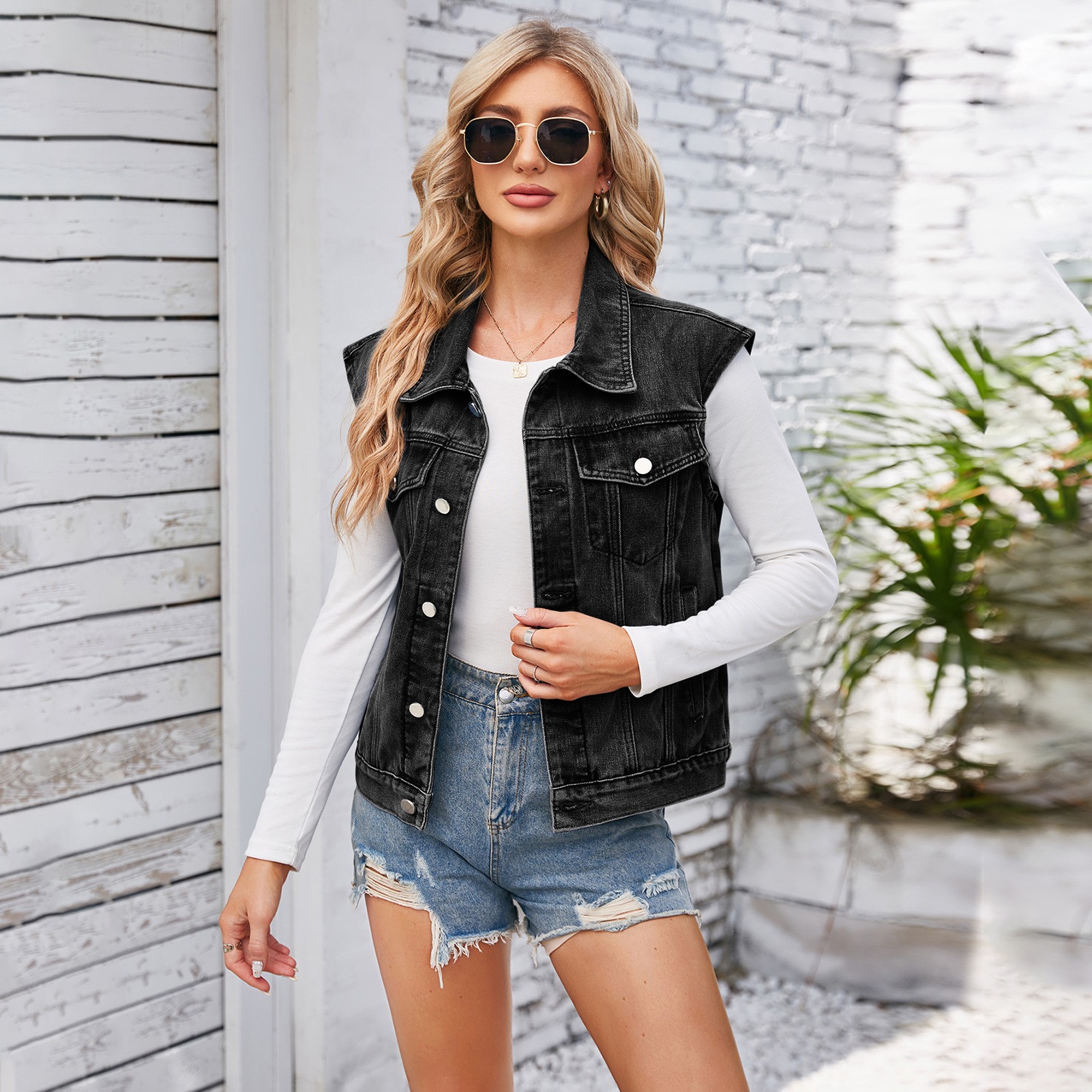 Denim Waistcoat Top For Women