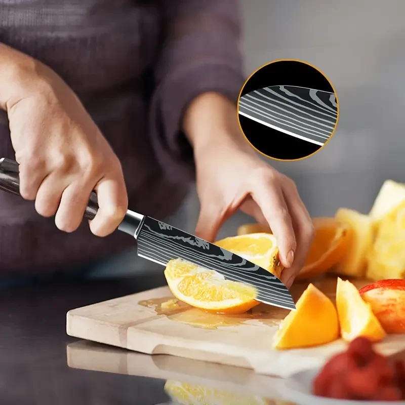 5 Pieces Knife Sets, 8.89-20.32 cm Professional Chef Knife Set, Chef Santoku Knife Utility Fruit Knife Cooking Knife, High Carbon Stainless Steel Sharp Blades With Well Balanced And Ergonomic Wood Handle For Chef Knife Set