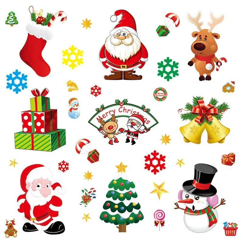 Christmas Glass Window Static Sticker Santa Claus Stickers Decoration Supplies
