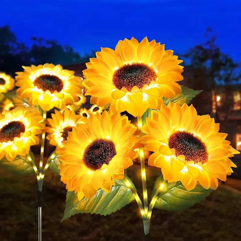 3-Pack Solar Sunflowers Stake Lights  Vibrant LED Artificial Flowers