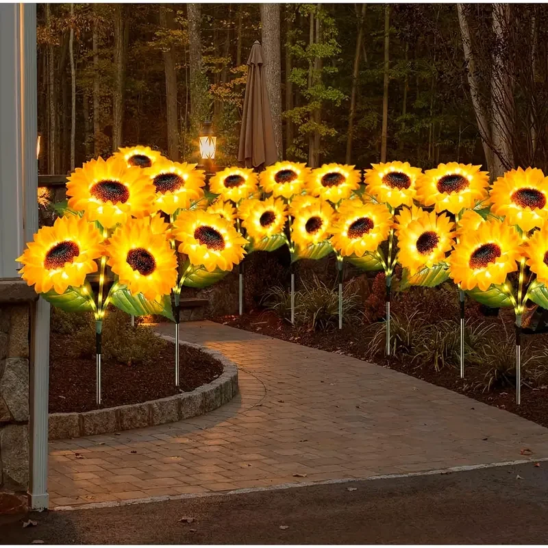 3-Pack Solar Sunflowers Stake Lights  Vibrant LED Artificial Flowers