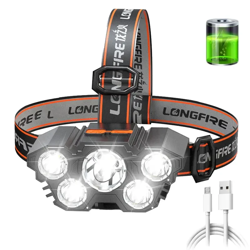 Super Bright 5 LED Rechargeable Headlamp  Powerful Head Torch for Outdoor Use