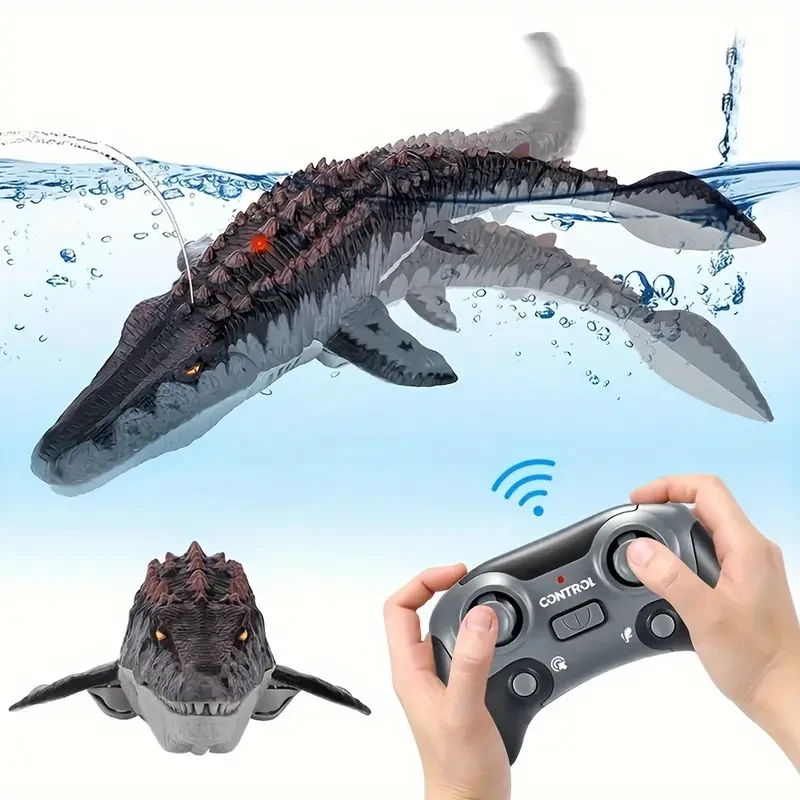 Interactive Remote-Controlled Dinosaur Toy  Dual Propeller Drive with Lights & Water Spray