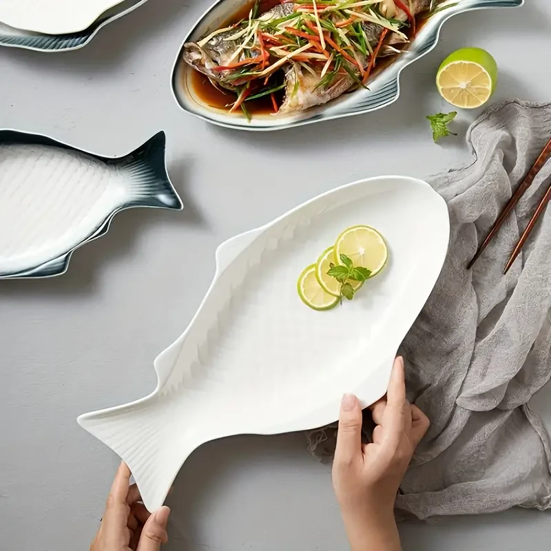 Elegant Ceramic Fish-Shaped Serving Plate