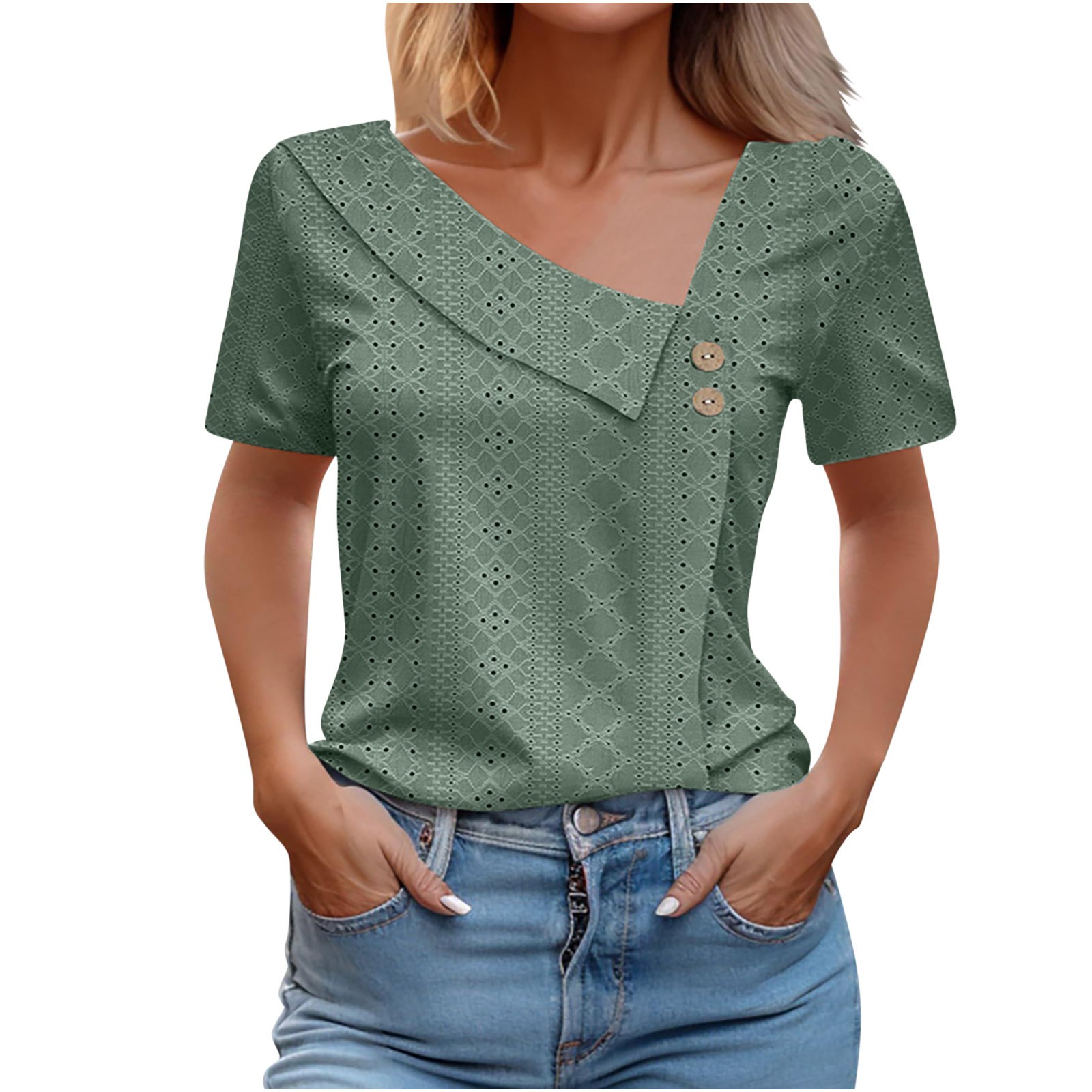 Women's V-neck Short Sleeved T-shirt For Summer