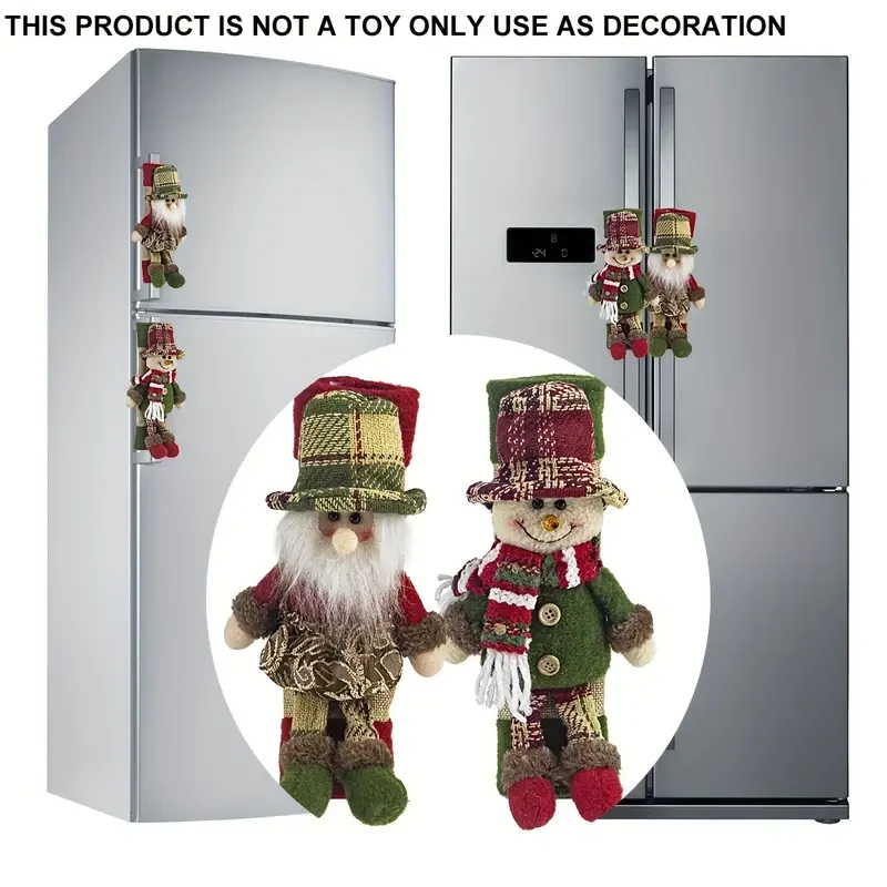 2-Pack Christmas Refrigerator Door Handle Covers, Vintage Plaid Fabric Santa & Snowman Kitchen Appliance Handle Covers, Polyester Non-Electric Festive Decor for Fridge, Microwave, Dishwasher - Universal Holiday Anniversary Party Supplies