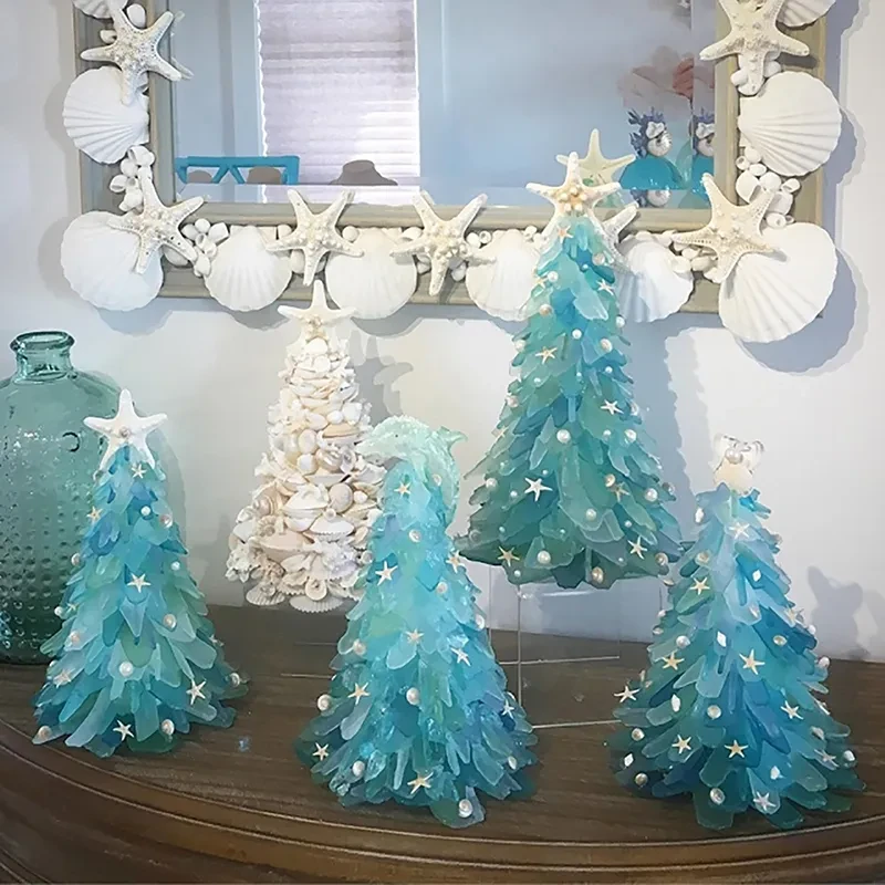 Blue Christmas Tree Glass Creative Unique Decoration