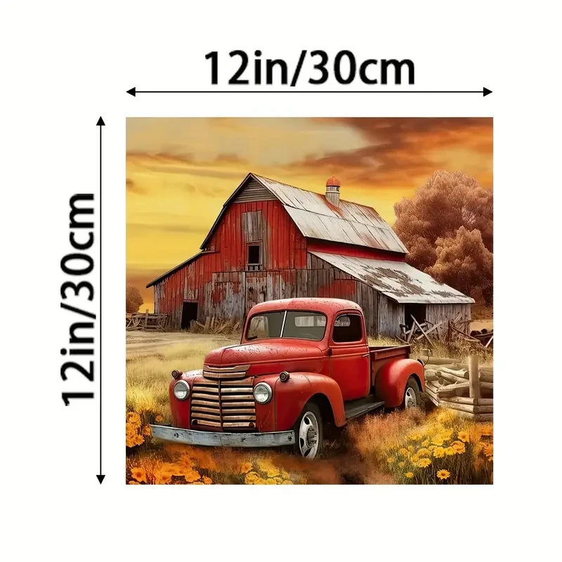 Rustic Red Truck Canvas Art Print 30.48x30.48cm