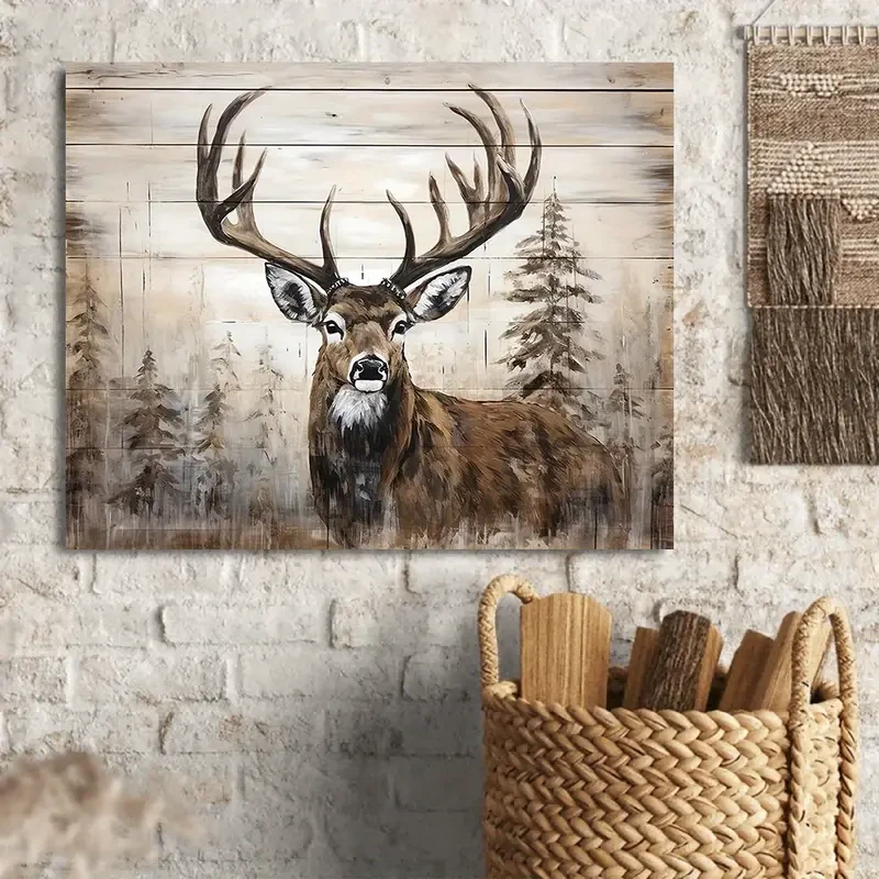Rustic Deer & Wilderness Canvas Wall Art