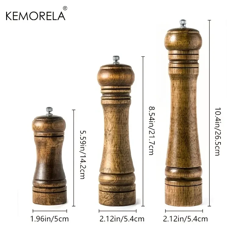 Handheld Oak Wood Pepper Mill Grinder Set - Perfect for Spicing Up Your Meals