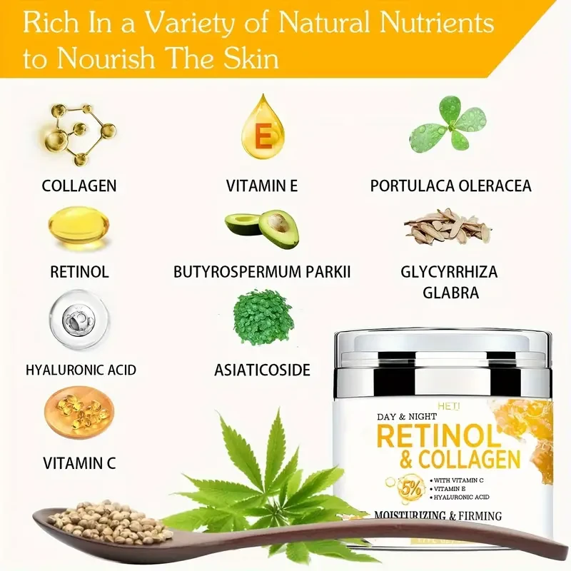 50ml Ultra-Hydrating Retinol Collagen Face Cream - Boosts Skin Elasticity, Fades Fine Lines, Plumps Skin - Rich in Vitamin E, Vitamin B, Hyaluronic Acid, Suitable for Men and Women of All Skin Types