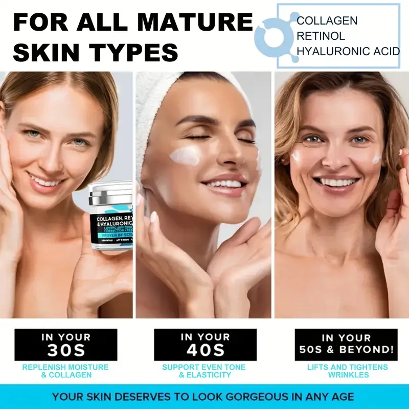 Hydrating & Firming Face Cream - 1.76oz (50g) with Collagen, Retinol & Hyaluronic Acid - Deep Moisture for All Skin Types, Alcohol-Free