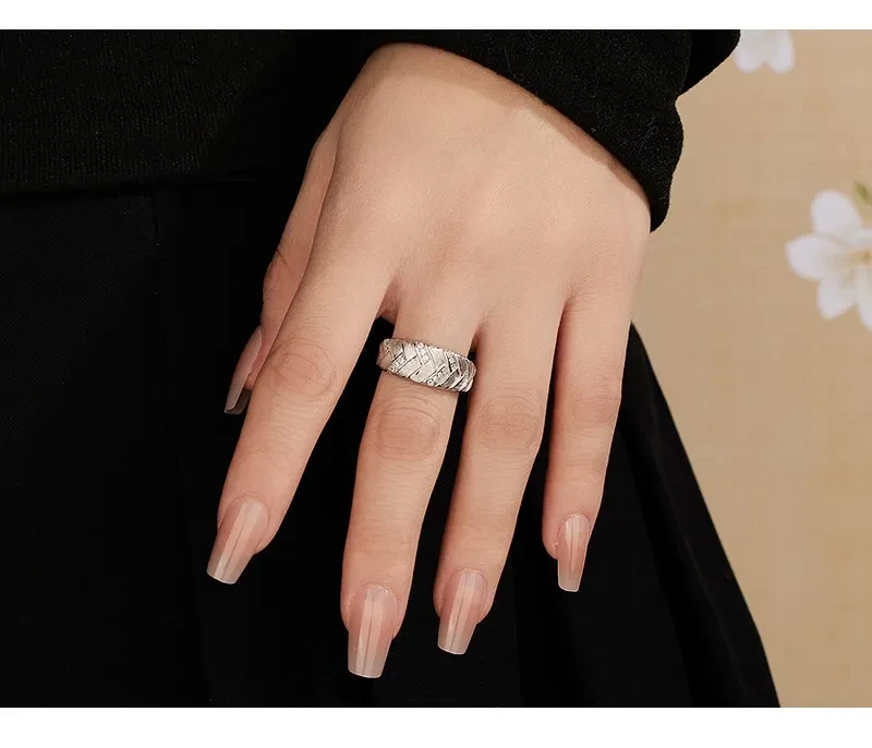 High-grade Light Luxury Woven Brushed Ring Women's 925 Sterling Silver Adjustable