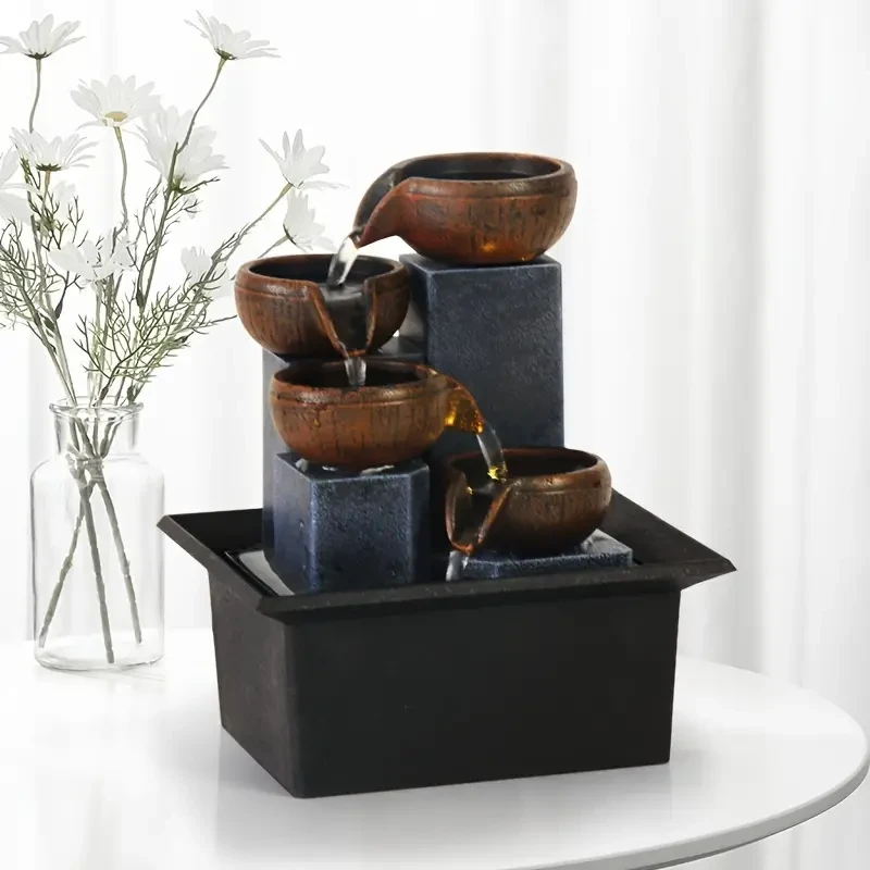 Elegant Tiered Indoor Water Fountain - Resin Construction, Creative Decorative Ornament, Soothing Sound