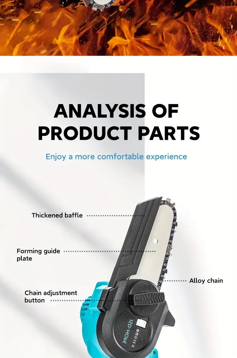 JSD-HOPE Compact Handheld Electric Chain Saw - Rechargeable Lithium Battery-Powered, 220-240V, Cordless Chainsaw for Wood Cutting & Tree Pruning, Includes Chain Blade, Ideal for Outdoor Use