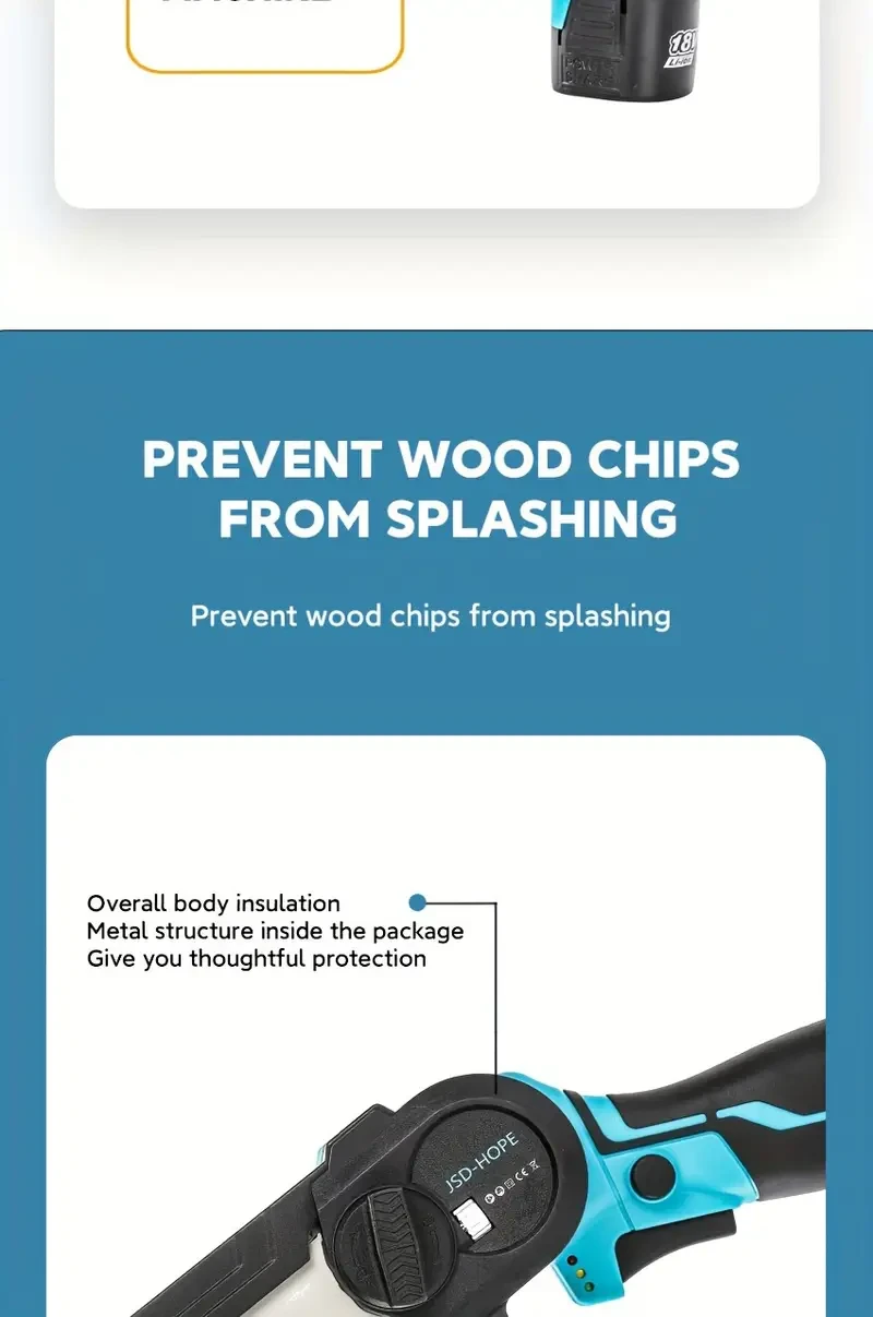 JSD-HOPE Compact Handheld Electric Chain Saw - Rechargeable Lithium Battery-Powered, 220-240V, Cordless Chainsaw for Wood Cutting & Tree Pruning, Includes Chain Blade, Ideal for Outdoor Use