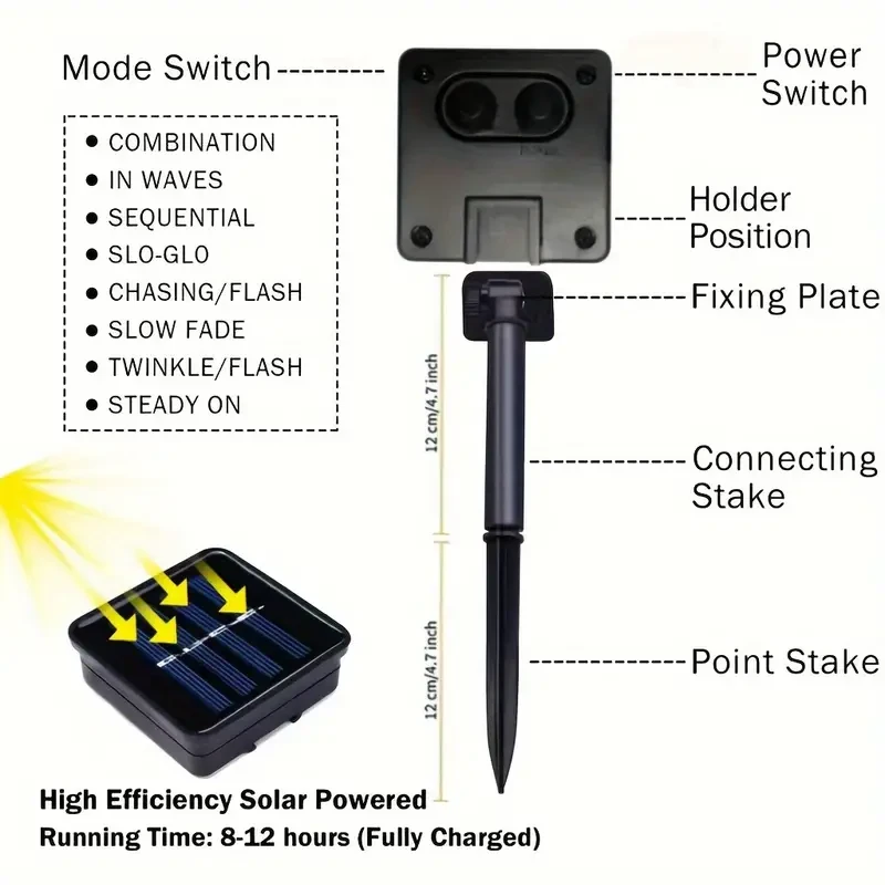 1pc Solar Cute Honey Bee String Light, Led String Fairy Light, Warm Light-6.4 meter, 30 LED, 8 Mode, Bee Fence Patio Christmas Garland Lights