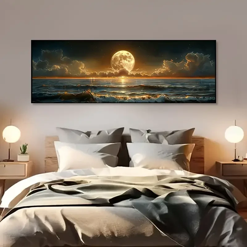 Vibrant Moonlit Sea Landscape Art Print