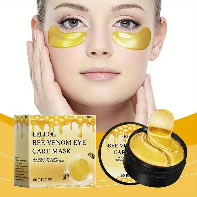 60-Piece Unscented Hyaluronic Acid & Glycerin Eye Masks for Women - Moisturizing Under Eye Patches for All Skin Types with Feverfew & Bee Venom Extracts to Tighten & Hydrate Skin