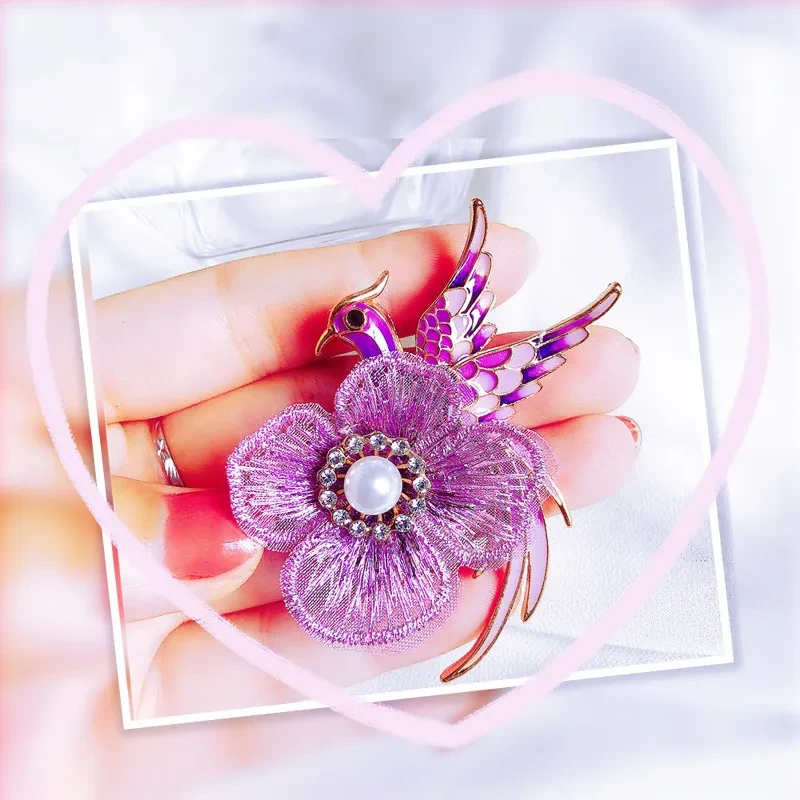 Embroidery brooch Phoenix bird pin