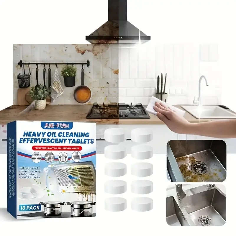 Powerful Kitchen Cleaning Tablets - Effective Heavy Oil Stain Remover for Range Hood, Stove, Oven - Effervescent Formula for Easy Grease Removal