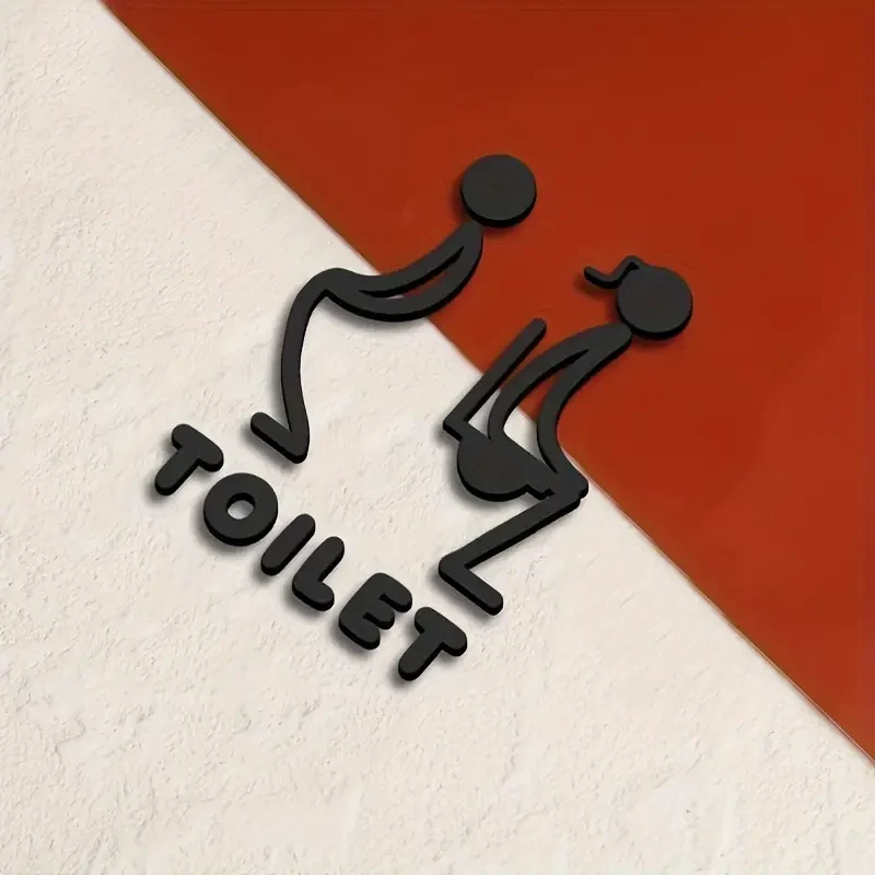 3D Acrylic Unisex Bathroom Door Sign  Stylish Black Design