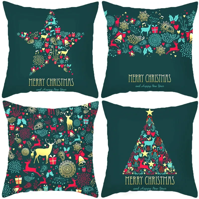 Sofa Christmas  Home Furnishing Short Plush Pillow Case