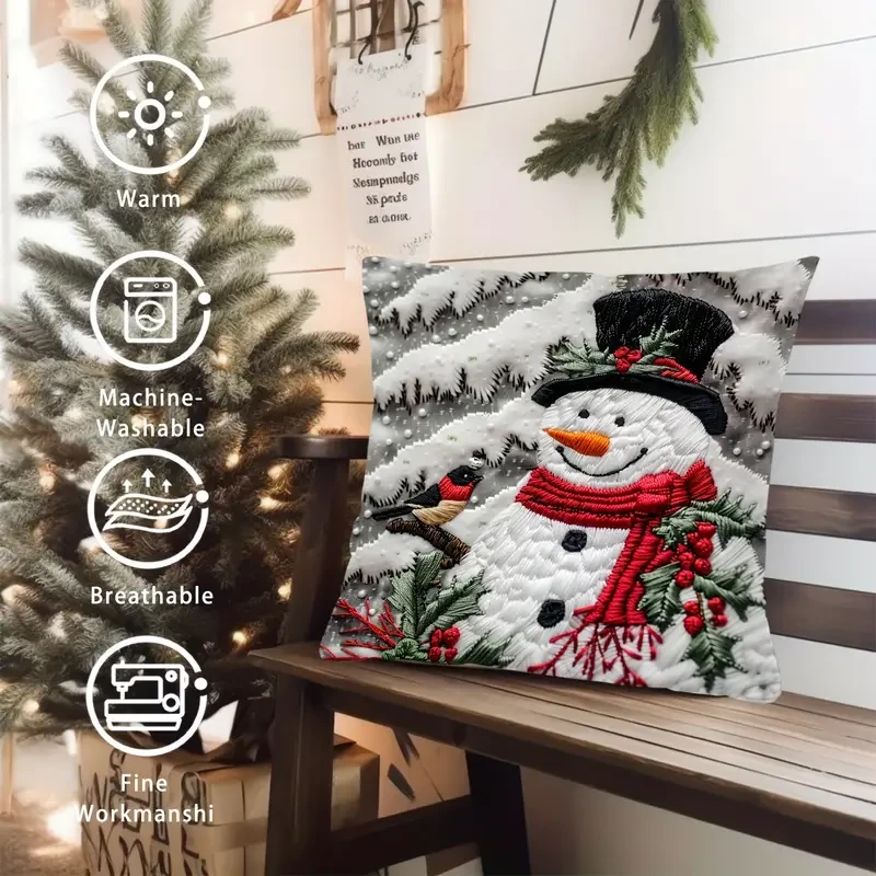 1pc Contemporary Christmas Snowman Throw Pillow Cover, 44.96cm x 44.96cm Woven Polyester with Zipper Closure, Decorative Single-Sided Digital Print Cushion Case for Various Room Types - Hand Wash Only