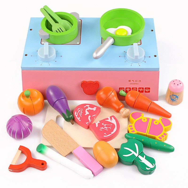 The Kitchen Gas Stove Cooking Simulation Wooden Children Play As Early Magnetic Puzzle Toy