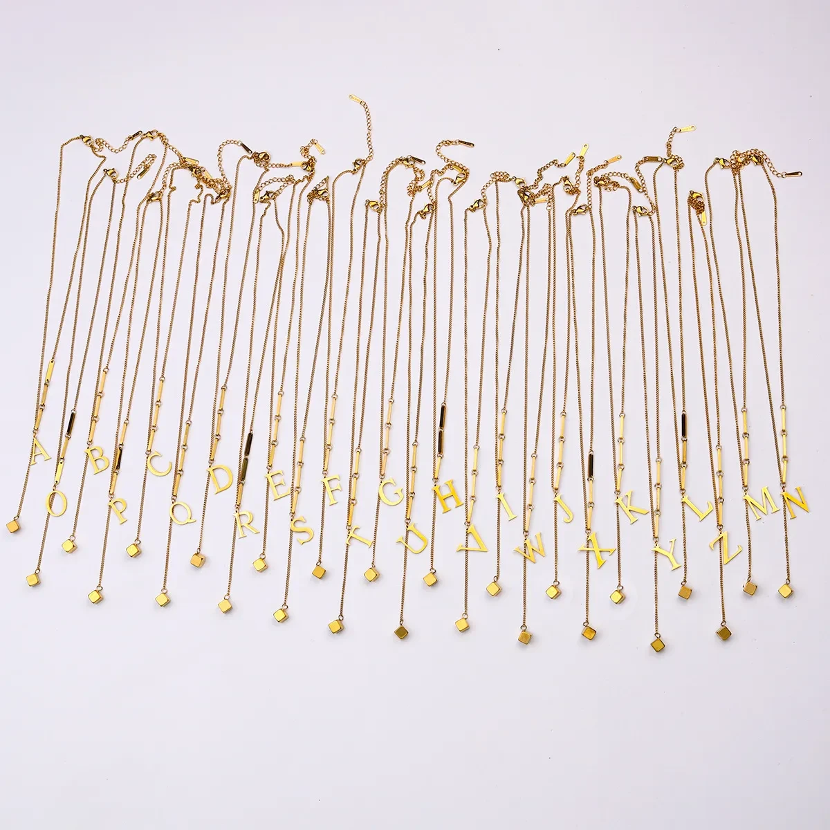 Fashion Simple Titanium Steel Tassel 26 Letters Square Pendant Necklac