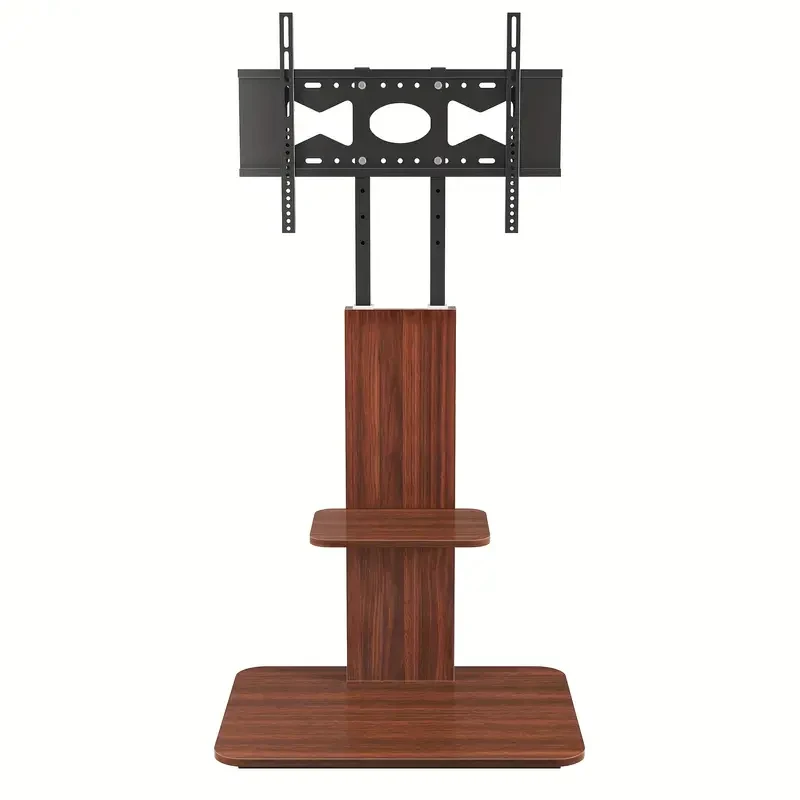 Industrial TV Floor Stand with Adjustable Mount & Wood Shelves