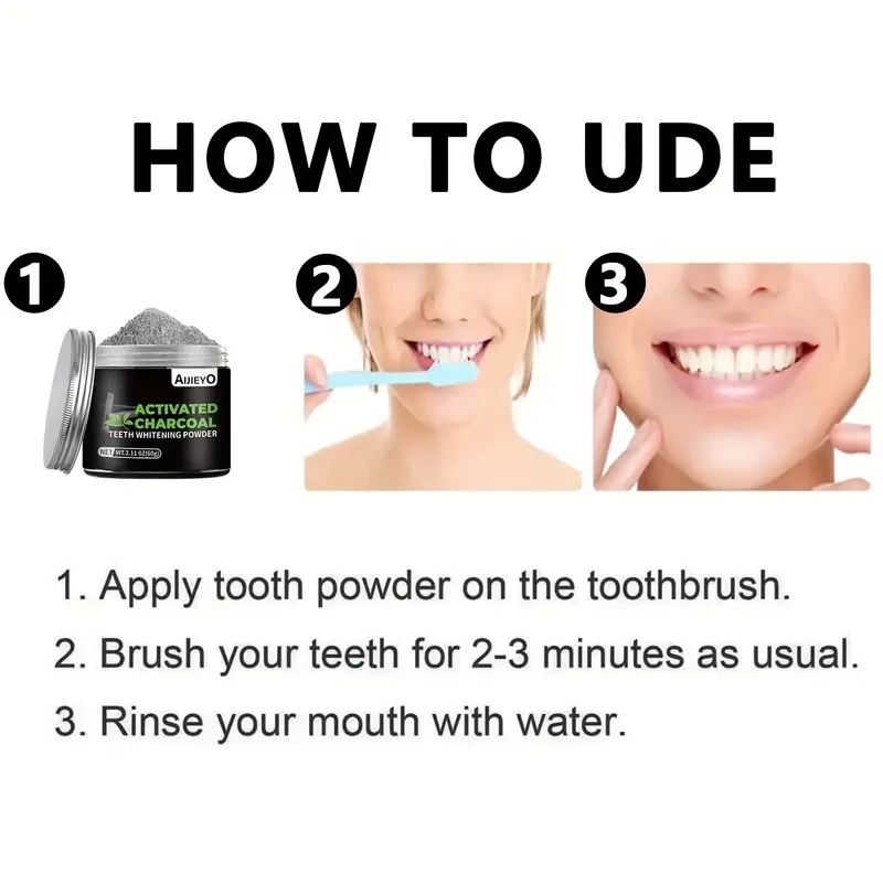 AIJIEYO Activated Charcoal Teeth Whitening Powder  Mint Flavor