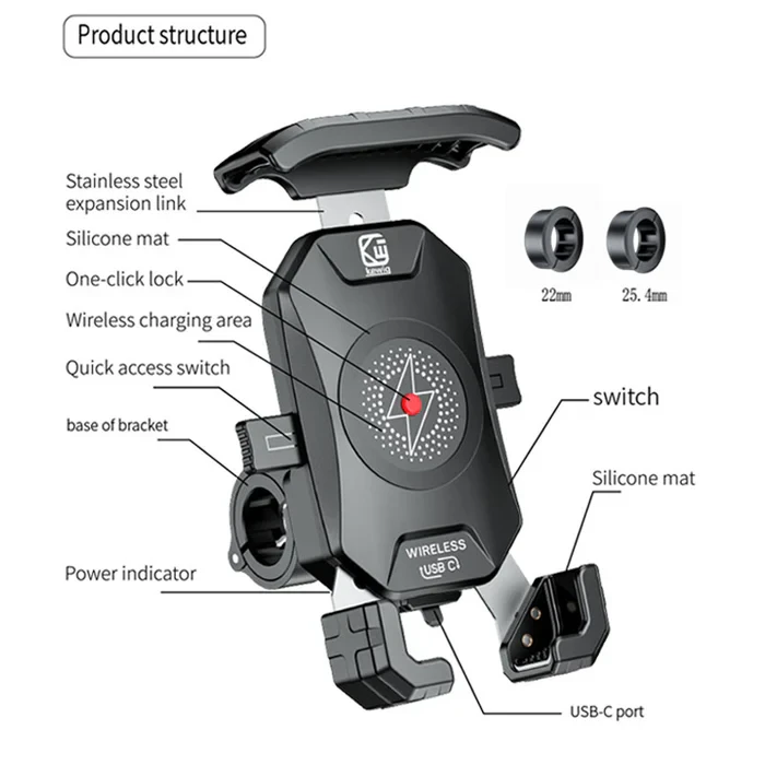 20W Fast Wireless Charging Motorcycle Mount-M24