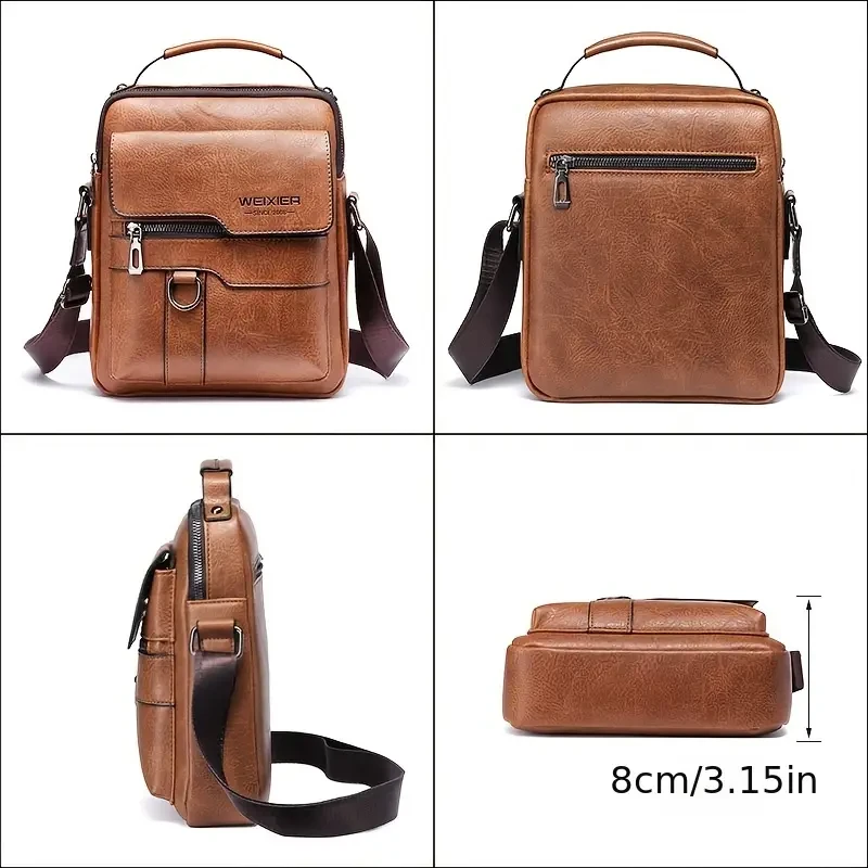 Vintage-Style Men's Genuine Leather Crossbody Shoulder Bag
