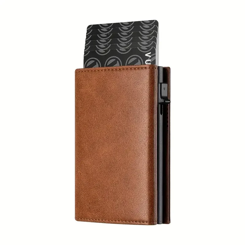 Premium Men's RFID Wallet - Minimalist Business Card Holder with Automatic Pop-Up Metal Credit Card Slot