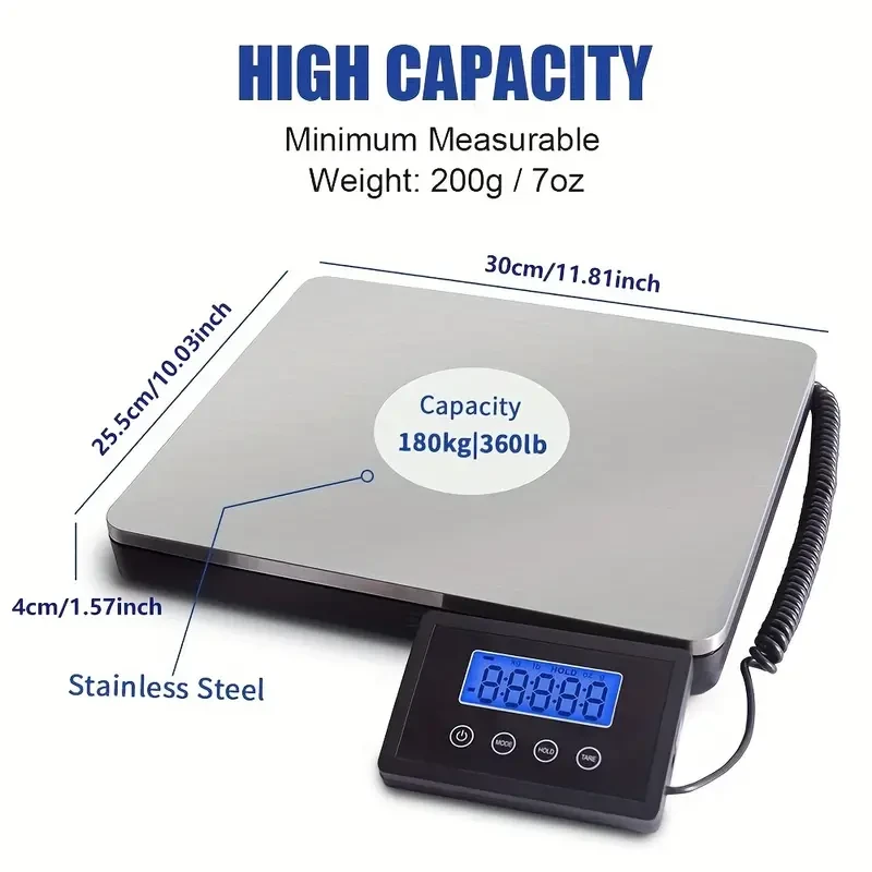 Digital Postal Scale 180kg / 396lb Heavy Duty Stainless Steel Platform with LED Display