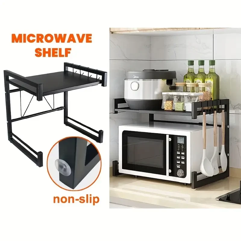 Microwave Oven Rack Kitchen Storage Shelf, Expandable Microwave Stand