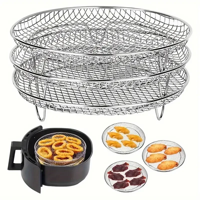 3-Tier Stackable Stainless Steel Air Fryer Accessory Set - Dishwasher Safe, Perfect for Healthy Holiday Baking & Cooking
