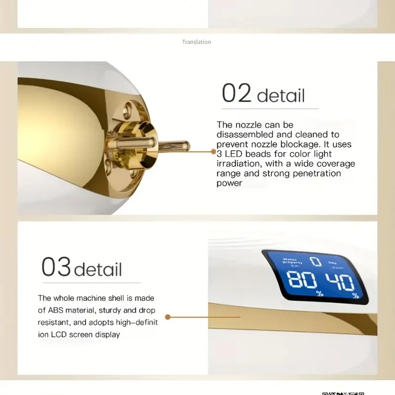 USB Rechargeable Nano High-Pressure Facial Hydration Spray Device with Blue & Red LED Skin Care, 1000mAh Lithium Polymer Battery, 36V Handheld Portable Skin Moisturizer and Tester