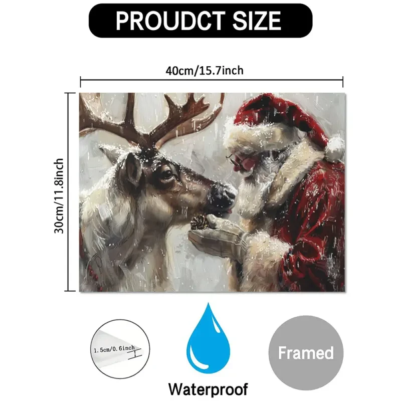 Charming Santa Claus & Reindeer Canvas Wall Art