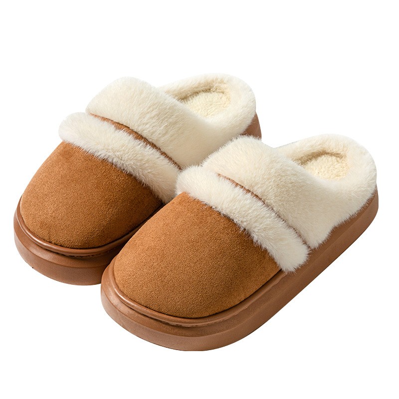 Womens Warm Cotton Slippers  Thick Bottom, Non-slip Plus-Velvet Suede House Shoes