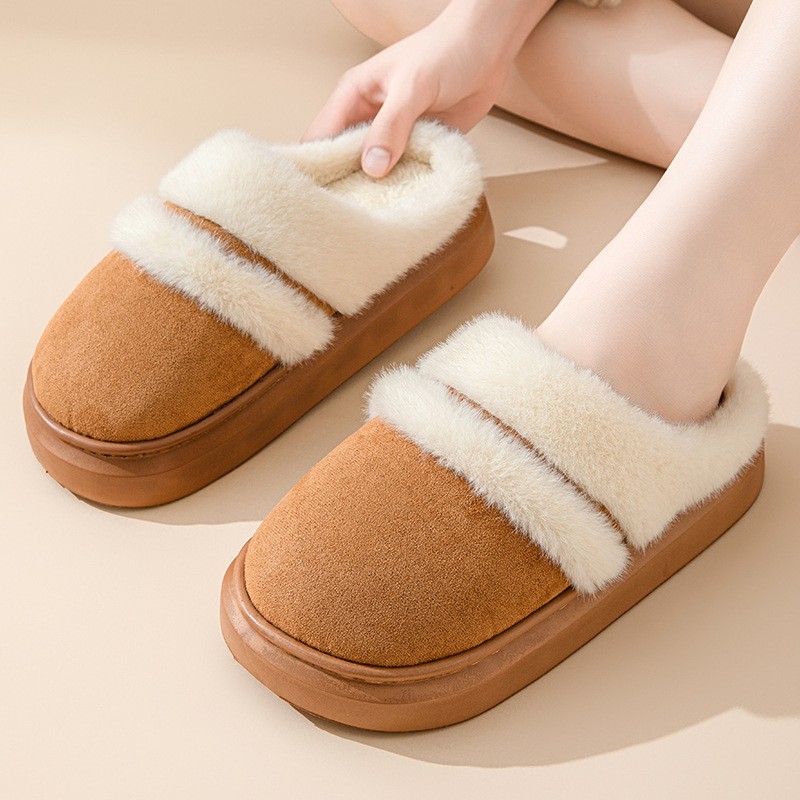 Womens Warm Cotton Slippers  Thick Bottom, Non-slip Plus-Velvet Suede House Shoes