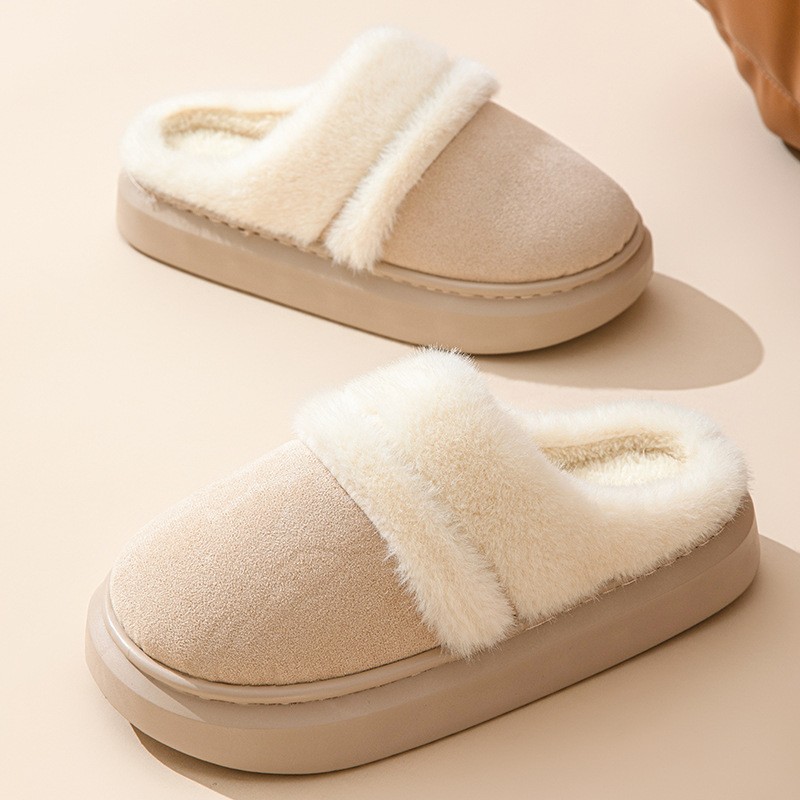 Womens Warm Cotton Slippers  Thick Bottom, Non-slip Plus-Velvet Suede House Shoes