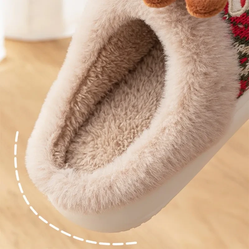 Cute Christmas Elk Plush Slippers  Cozy Non-slip Fuzzy House Shoes for Women