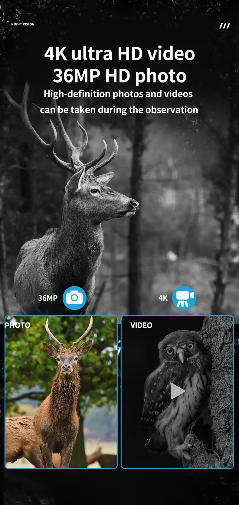 32GB 4K Infrared Digital Night Vision Goggles - Hunting & Fishing Binoculars with 3.2-inch Screen, Small Camera, and Night Vision Capability for Camping and Outdoor Adventures - Capture Stunning Photos and Videos