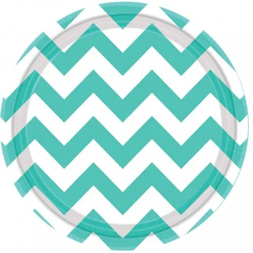 Chevron 23cm Round Plates Robin's-Egg Blue - Pack of 8