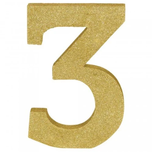 Number 3 Gold Glittered Decoration Mdf