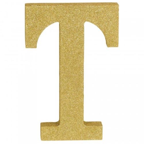 Letter T Gold Glittered Decoration Wooden