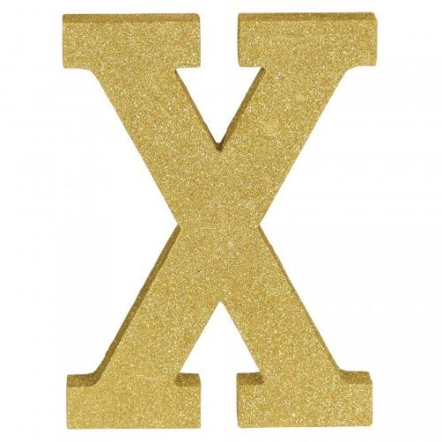 Letter X Gold Glittered Decoration Wooden